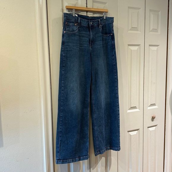 GAP High Rise Stride Jeans Dark Wash Stretch High Waisted Wide Leg 32 14 - Picture 4 of 12